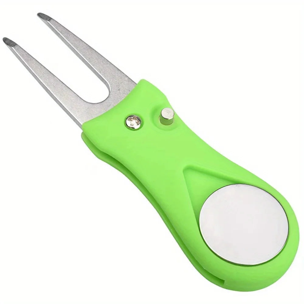 1PC Golf Divot Repair Tool With Ball Marker Pitch Mark Fork Golf Pitchfork Golf Accessories Foldable Divot Repair Tool