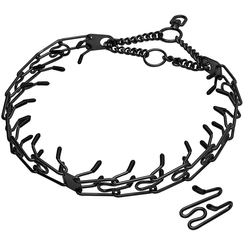 Collier de dressage pour chien à griffes, chaîne à maillons amovible noire pour animaux de compagnie, collier à pointes métalliques réglable en acier inoxydable avec embout en caoutchouc confortable