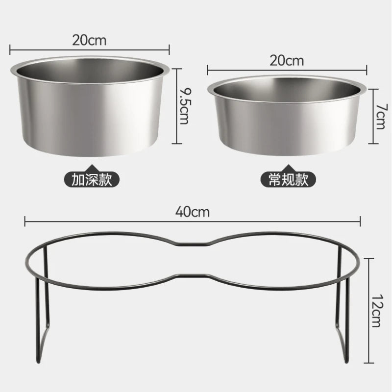 Grand bol pour chien en acier inoxydable avec support épais pour alimentation lente. Produits surélevés pour animaux de compagnie. Mangeoires et accessoires. Anti-basculement.