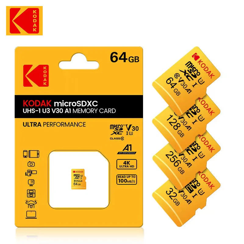 Kodak 32GB-256GB Micro SD Memory Card - High Speed Class 10 U3 UHS-I for Smartphones, Digital Cameras, Tablets and Drones