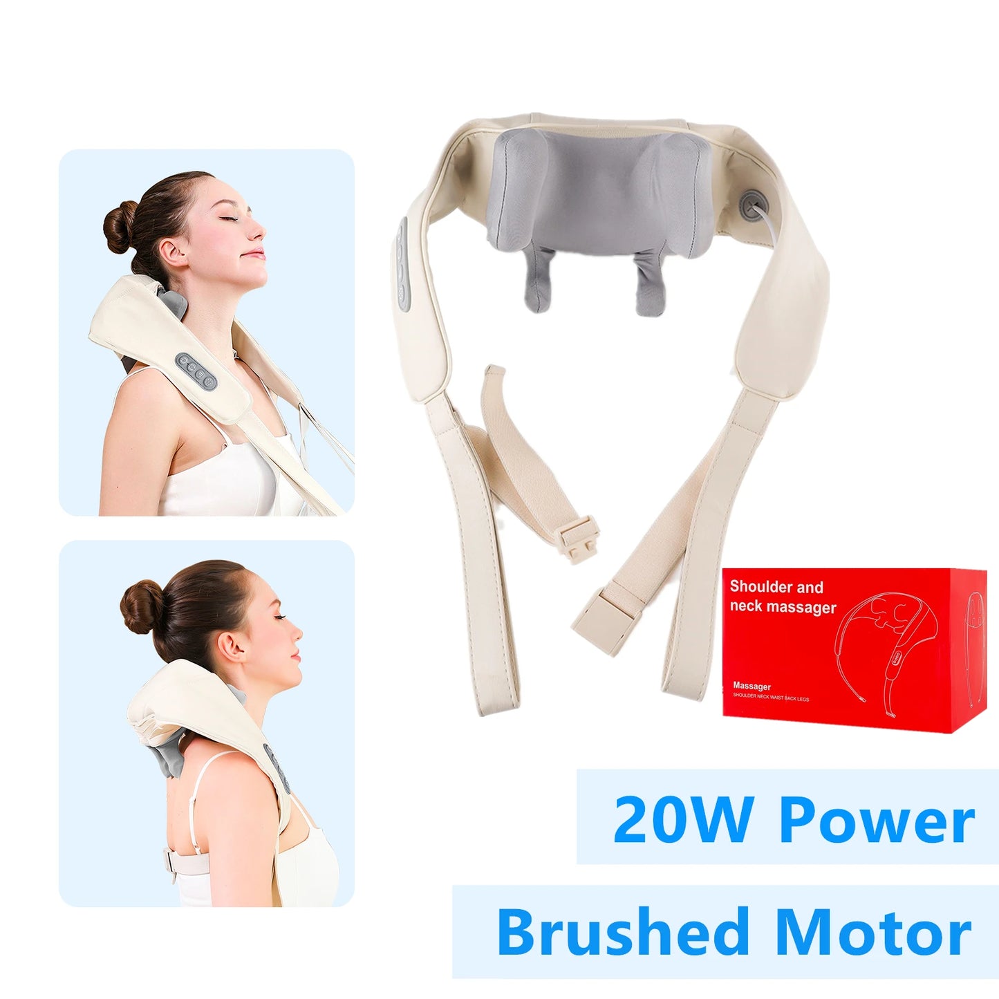 Neck and Shoulder Massage Shawl Heating Kneading 6D Massage Head Deep Massage and Muscle Relaxation Adjustable Wearable Massager