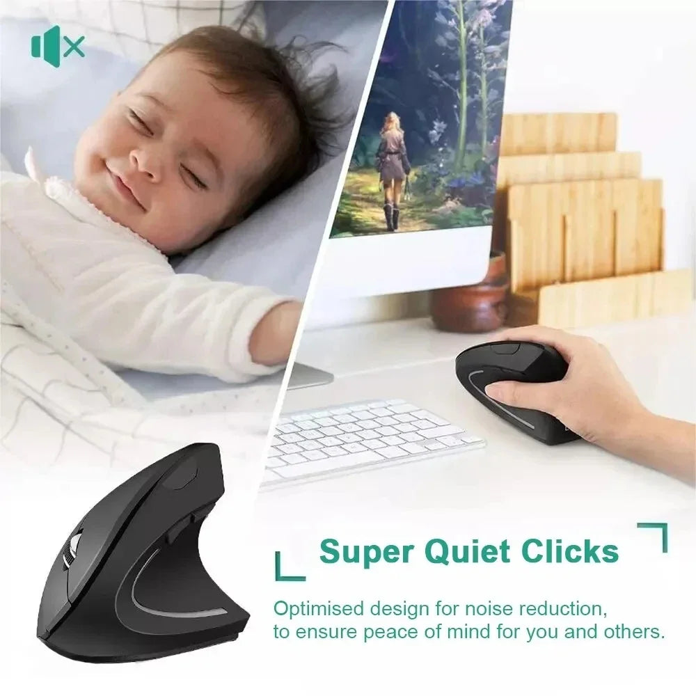 Souris verticale ergonomique sans fil 2,4 GHz, 3 DPI réglables 800/1200/1600, 6 boutons pour ordinateur portable et de bureau