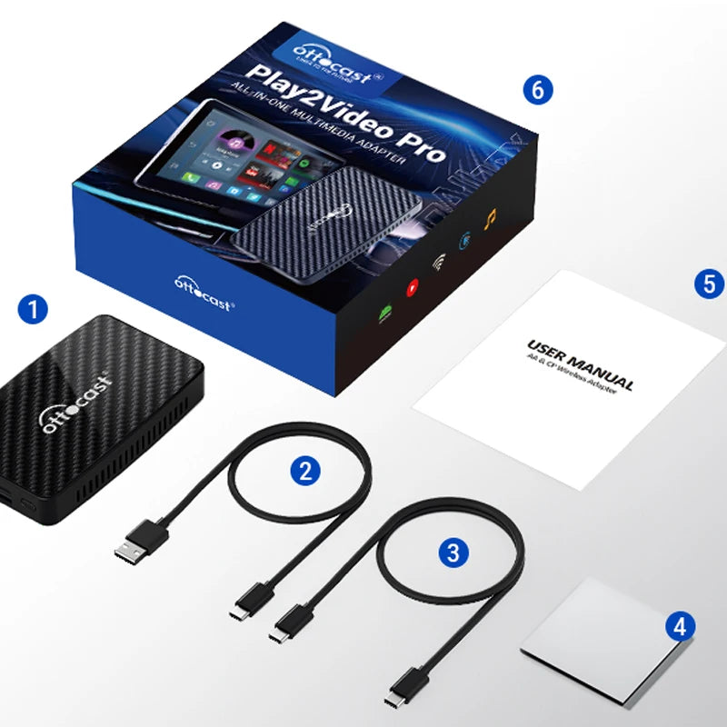 OTTOCAST Play2 Video Pro Wireless Carplay Adapter Android Auto Video Ai Box Built in Youtube Netflix for Car with Wired Carplay