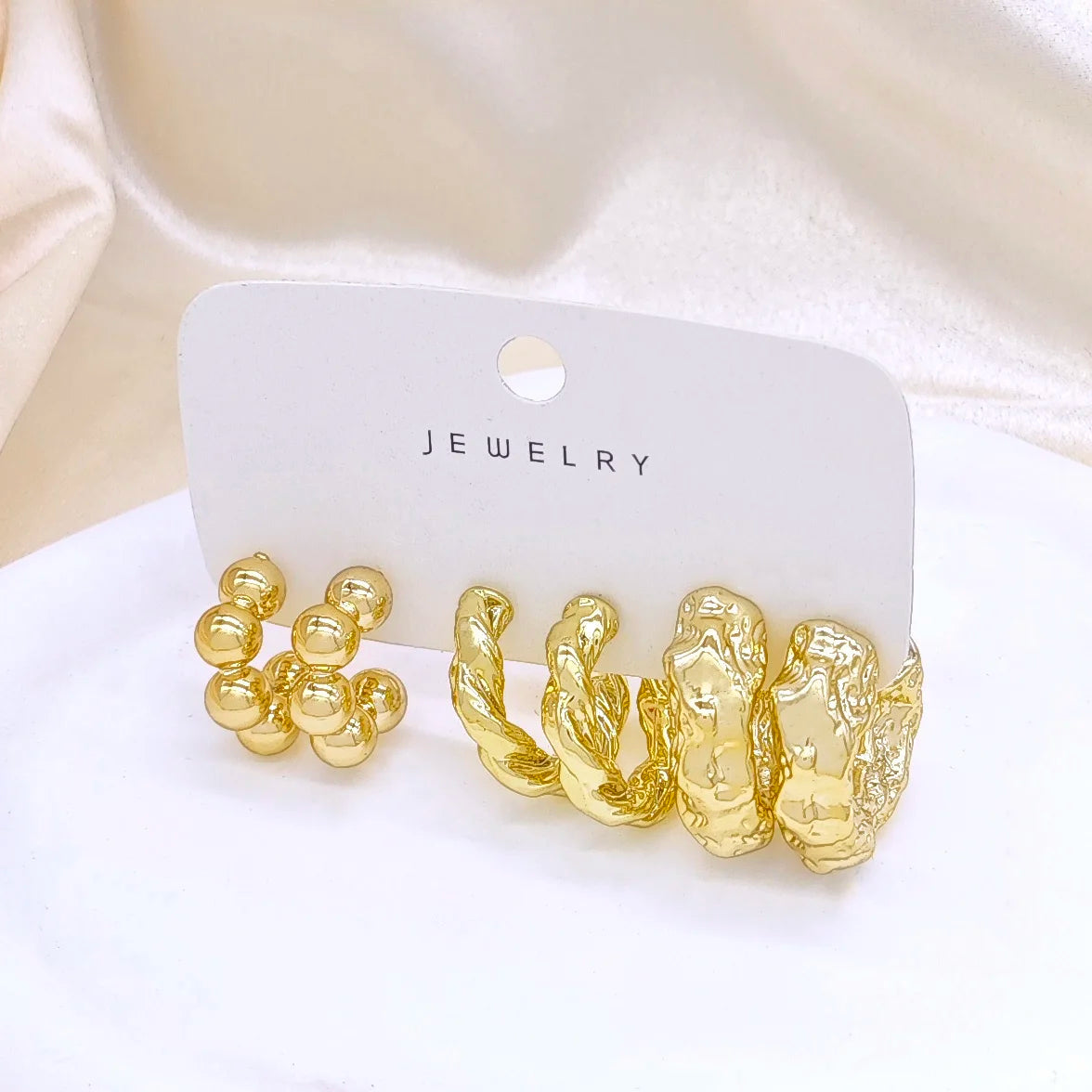 Ensemble de 6 boucles d'oreilles créoles épaisses plaquées or en forme de goutte d'eau