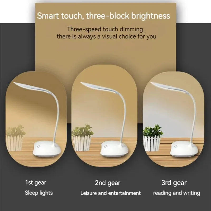 Lampe LED de lecture à chargement USB pour dortoir, protection des yeux, perles, variateur tactile à trois vitesses