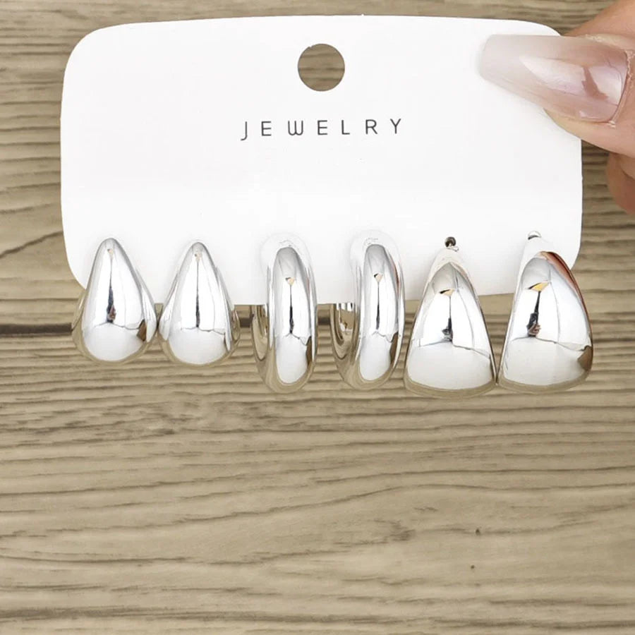 Ensemble de 6 boucles d'oreilles créoles épaisses plaquées or en forme de goutte d'eau