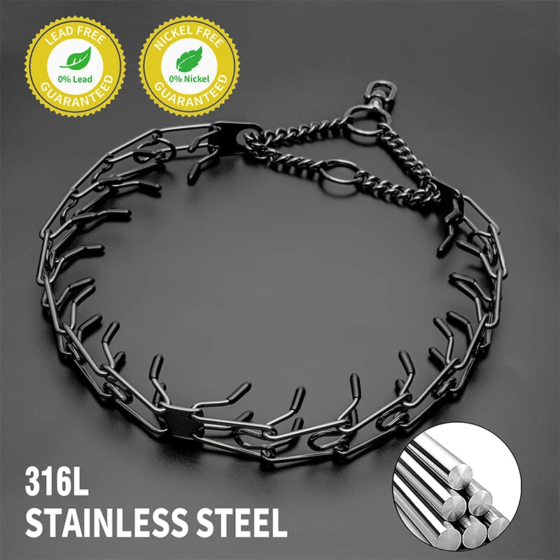 Collier de dressage pour chien à griffes, chaîne à maillons amovible noire pour animaux de compagnie, collier à pointes métalliques réglable en acier inoxydable avec embout en caoutchouc confortable