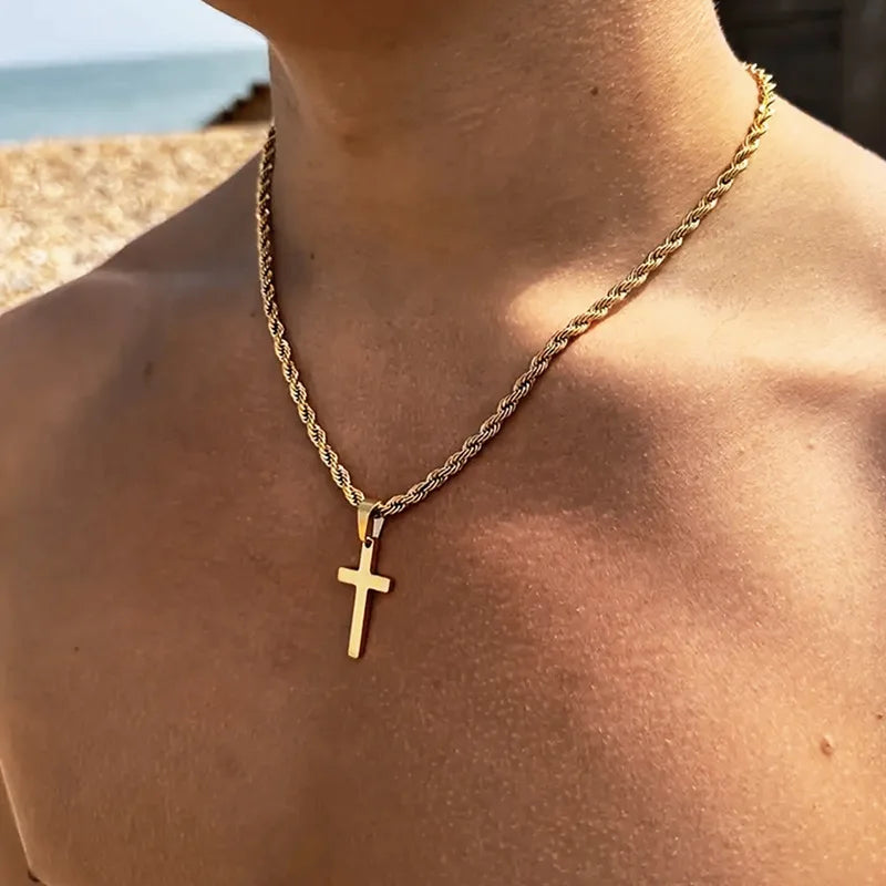 New Stainless Steel Cross Pendant Necklace for Men Women Minimalist Gold Color Jewelry Male Female Necklaces Chokers Gifts