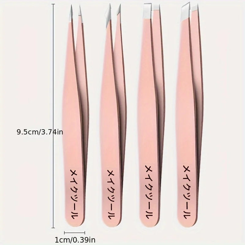 4Pcs Multi-Use Precision Stainless Steel Tweezers For Eyebrow Hair Facial Hair Removal Splinter Blackhead-Different Types of Tip