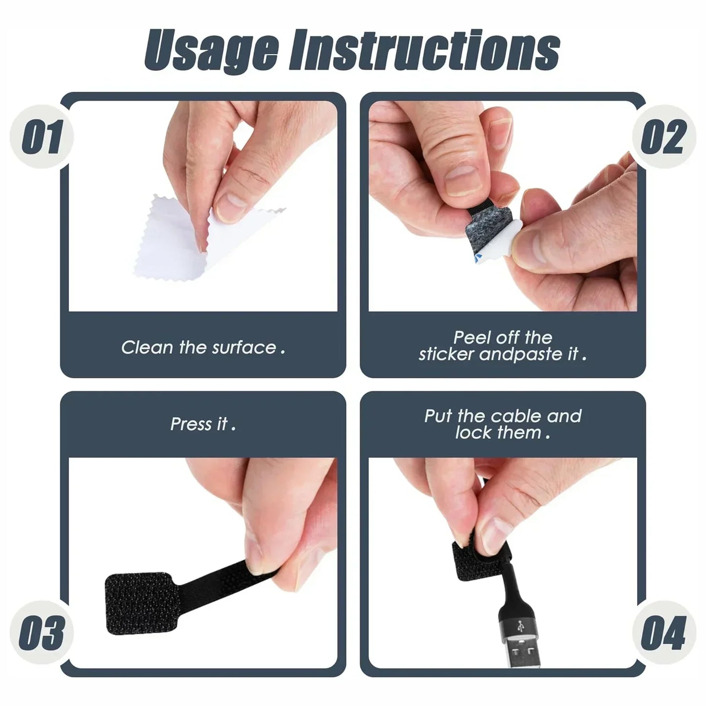 Lot de 5 organiseurs de câbles réutilisables, enrouleurs de câbles de bureau, organiseurs de serre-câbles auto-adhésifs, supports de cordons, sangles de protection de cordons