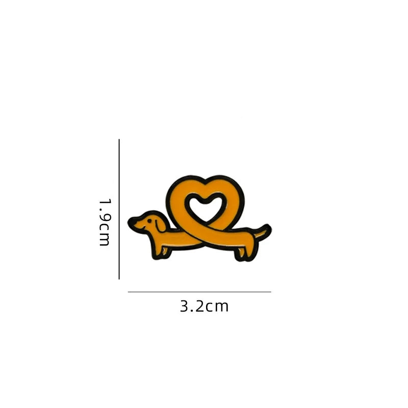 Broche en émail représentant un teckel migno, motif cœur, animal, saucisse, chien, badge, sac à dos, vêtements, chapeau, accessoires