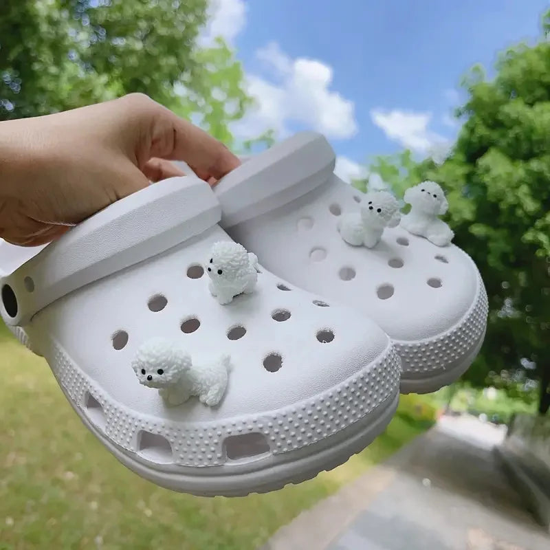 Ensemble de décorations de chaussures 3D pour mini chiots, figurines de chien bichon frisé détachables, à utiliser comme sabots, cadeaux de fêtes