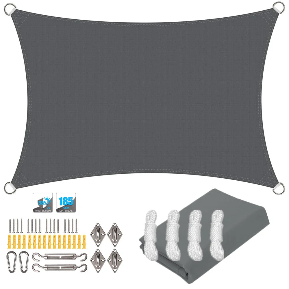 Voile d'ombrage rectangulaire imperméable et anti-UV pour jardin, terrasse, arrière-cour, terrasse, écran de confidentialité