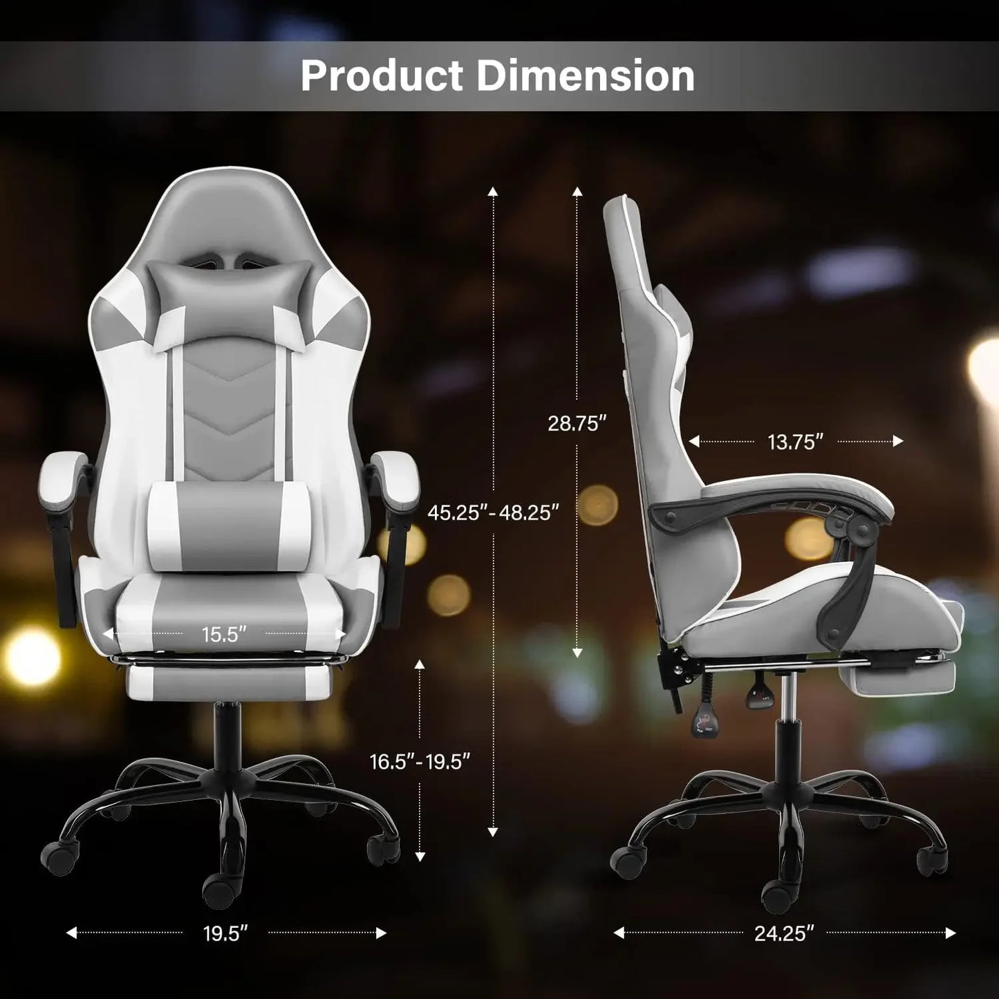Chaise de jeu avec repose-pieds, chaise de bureau pivotante réglable style course, chaises de jeu vidéo ergonomiques