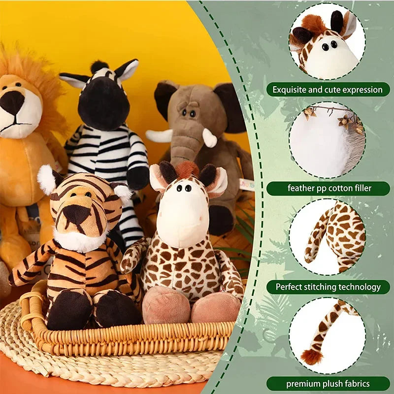 Peluche Kawaii de 25 cm, animal de la jungle, chien, zèbre, éléphant, lion, renard, girafe, jouets pour enfants, cadeau d'anniversaire