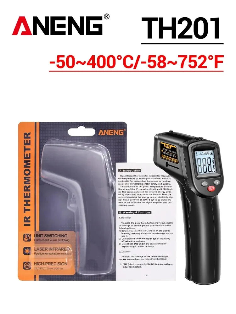 ANENG Digital Infrared Measuring Gun High Sensitivity Hygrometer Backlight Screen Laser Positioning NonContact Temperat TH201
