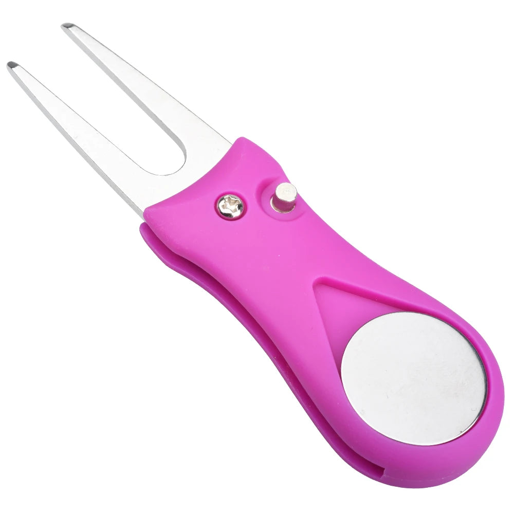 1PC Golf Divot Repair Tool With Ball Marker Pitch Mark Fork Golf Pitchfork Golf Accessories Foldable Divot Repair Tool