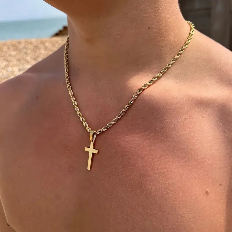 New Stainless Steel Cross Pendant Necklace for Men Women Minimalist Gold Color Jewelry Male Female Necklaces Chokers Gifts