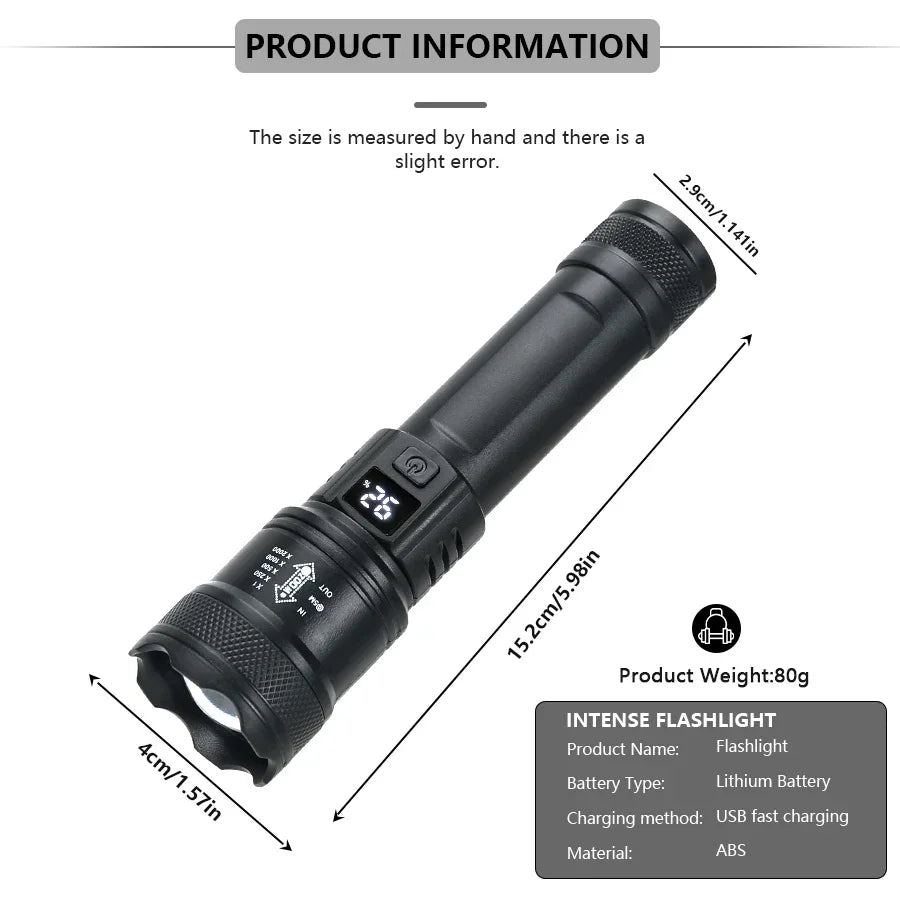 High Strong Power LED Flashlight Tactical Torch USB Rechargeable Zoom Emergency Lights For Outdoor Fishing Work Lighting Lamp