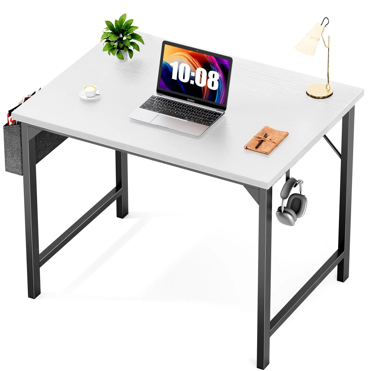 Bureau d'ordinateur JHK, table de jeu, bureau d'étude, bureau d'écriture, style simple et moderne, compact, avec sac latéral, crochet pour casque, assemblage facile
