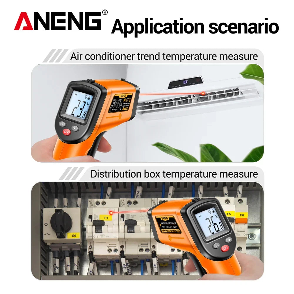 ANENG Digital Infrared Measuring Gun High Sensitivity Hygrometer Backlight Screen Laser Positioning NonContact Temperat TH201