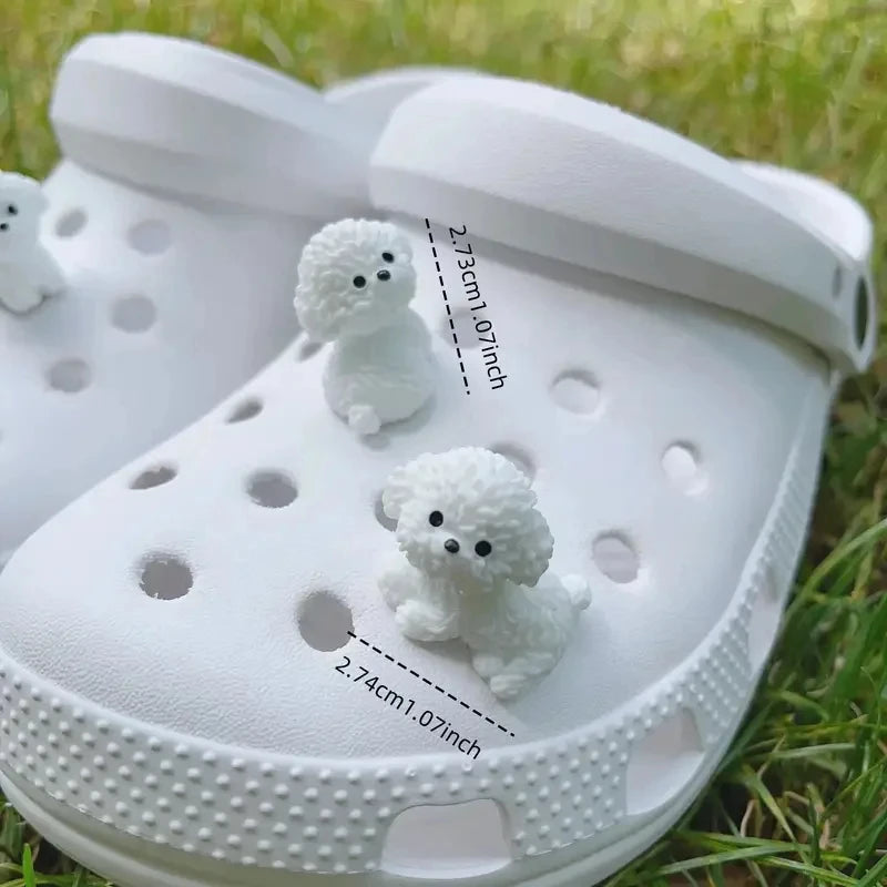Ensemble de décorations de chaussures 3D pour mini chiots, figurines de chien bichon frisé détachables, à utiliser comme sabots, cadeaux de fêtes