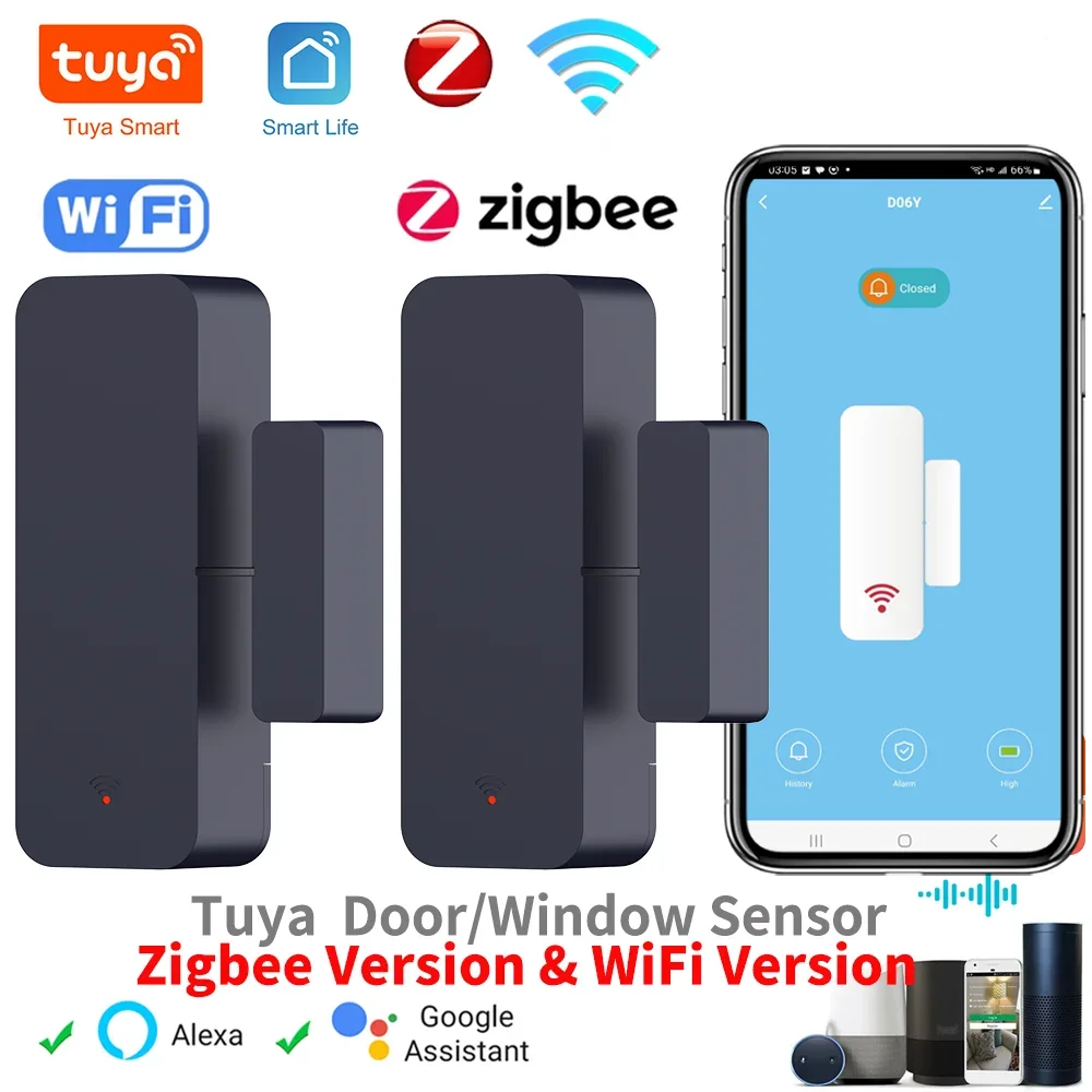 Capteur de porte/fenêtre Tuya Zigbee, capteur magnétique anti-cambriolage, alarme, vie intelligente, compatible avec Alexa et Google Home