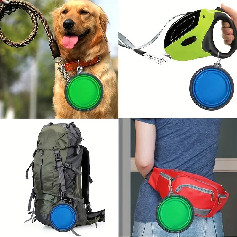 350ML Folding Black Frame Bowl with Keychain Pet Bowl Portable Travel Bowl Convenient Cat Bowl Not Easy to Deform Folding Bowl