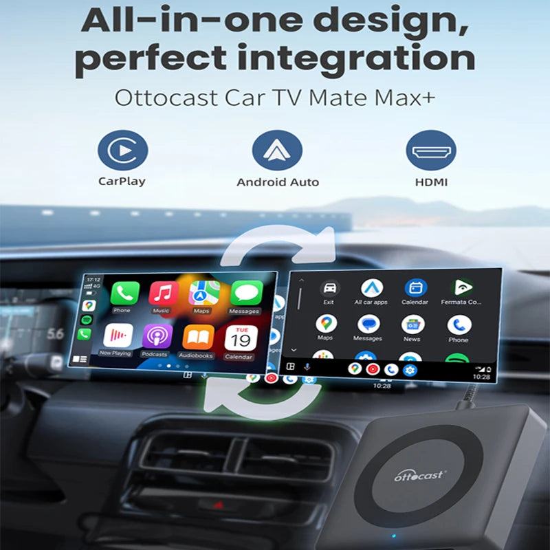 OTTOCAST Car TV Mate Wired to Wireless CarPlay Adapter Android Auto HDMI Multimedia Video Converter for TV Sticks Game Box Phone