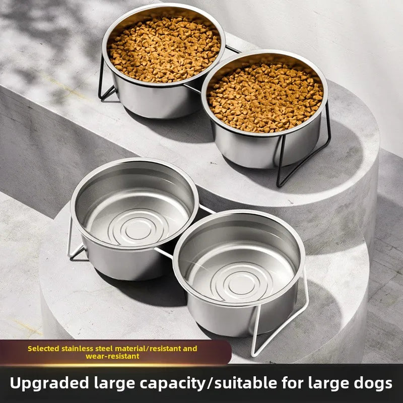 Grand bol pour chien en acier inoxydable avec support épais pour alimentation lente. Produits surélevés pour animaux de compagnie. Mangeoires et accessoires. Anti-basculement.