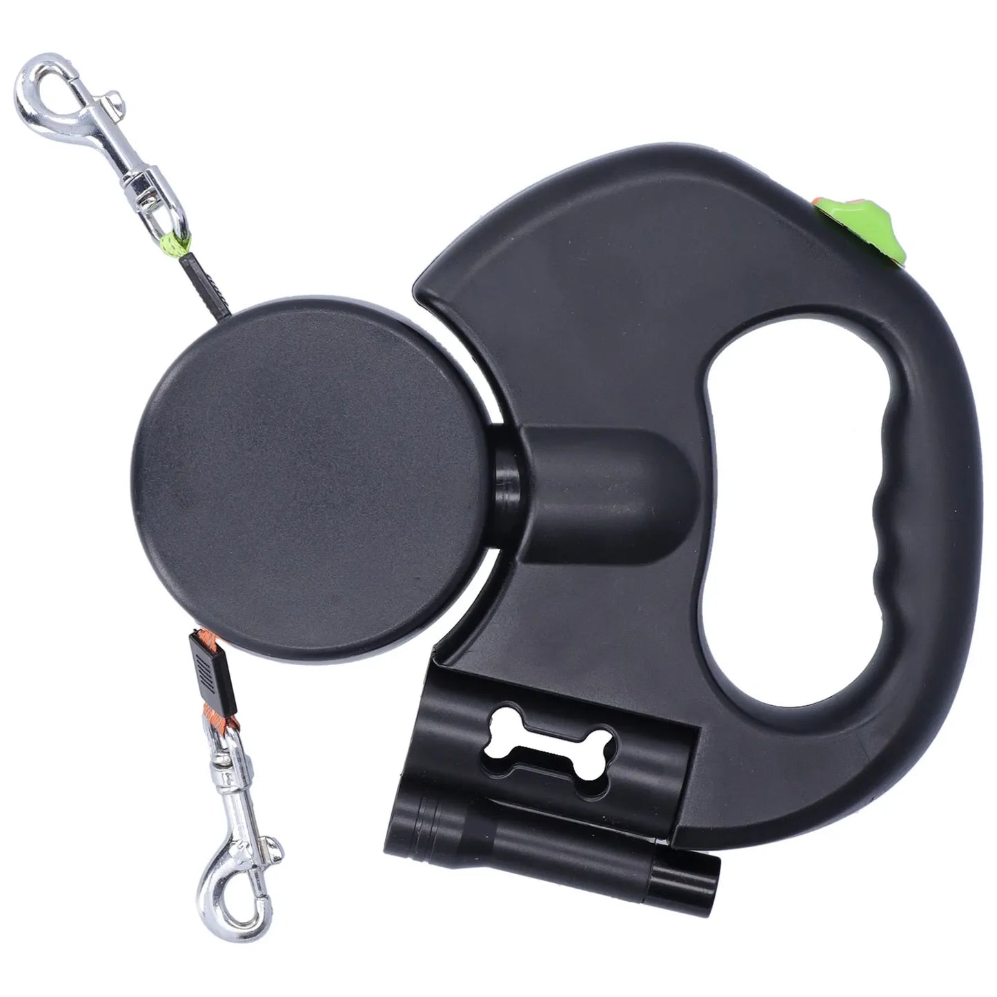Laisses double rétractables doubles pour chien avec lampe de poche et distributeur de sacs