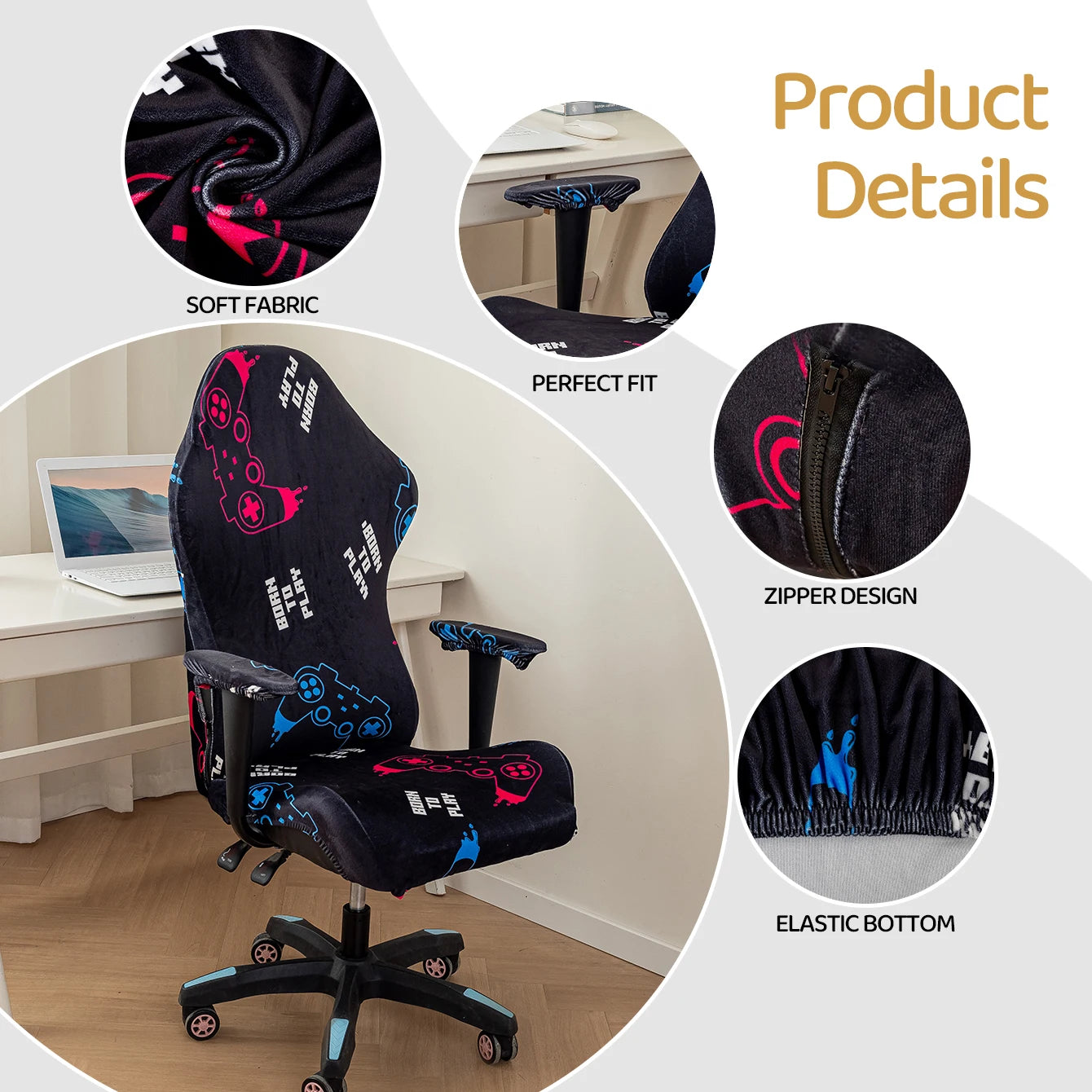Housse de chaise de jeu en velours, douce et élastique, en élasthanne, extensible et rotative