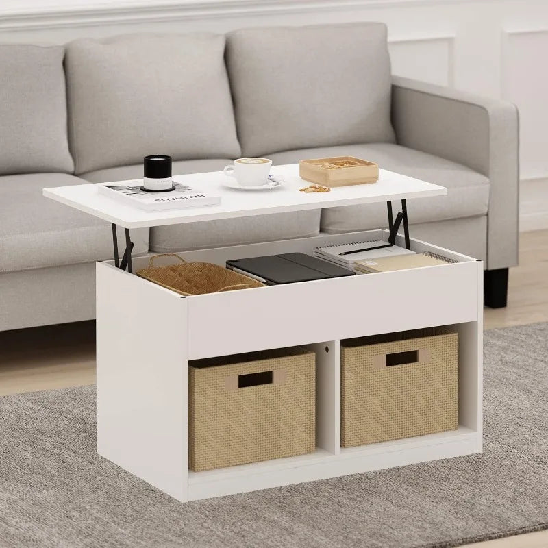 Table basse de salon Jensen à plateau relevable avec compartiment caché,
