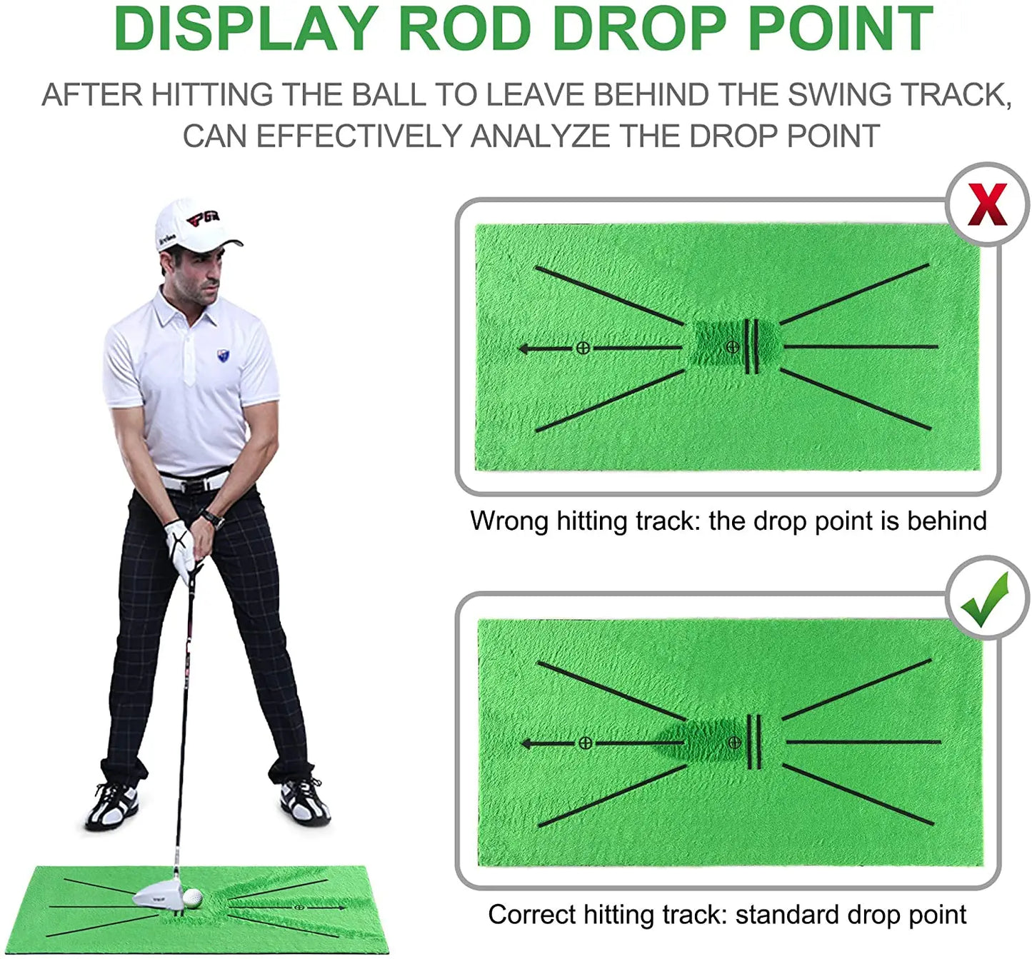 Tapis d'entraînement de golf, piste de swing, tapis de marquage d'entraînement, détection de trace de balle de frappe, tapis de détection directionnelle