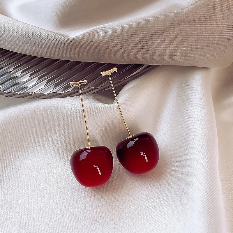 Cute Cherry Fruit Acrylic Earrings Fashionable Resin Cherry Earrings For Women Kpop Jewelry Trendy Accessories