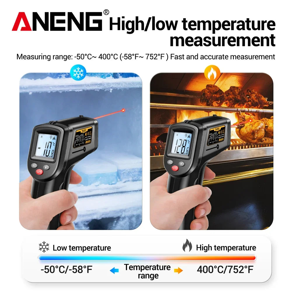 ANENG Digital Infrared Measuring Gun High Sensitivity Hygrometer Backlight Screen Laser Positioning NonContact Temperat TH201