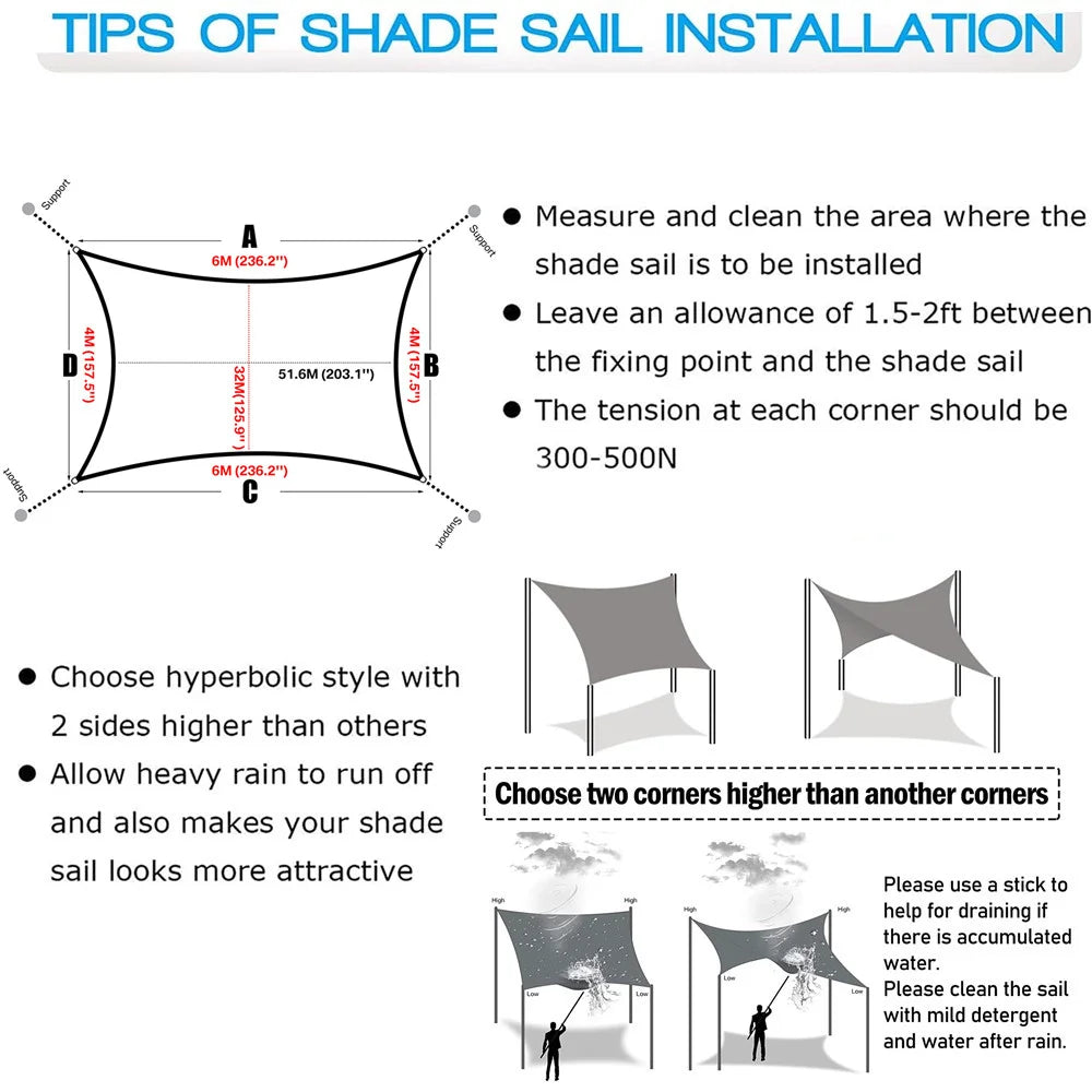 Voile d'ombrage rectangulaire imperméable et anti-UV pour jardin, terrasse, arrière-cour, terrasse, écran de confidentialité