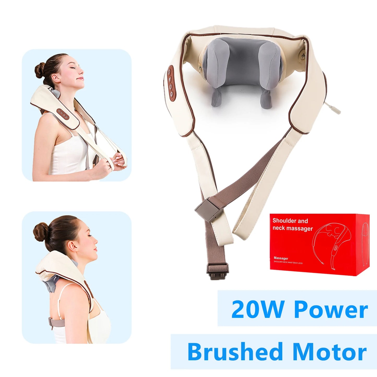 Neck and Shoulder Massage Shawl Heating Kneading 6D Massage Head Deep Massage and Muscle Relaxation Adjustable Wearable Massager