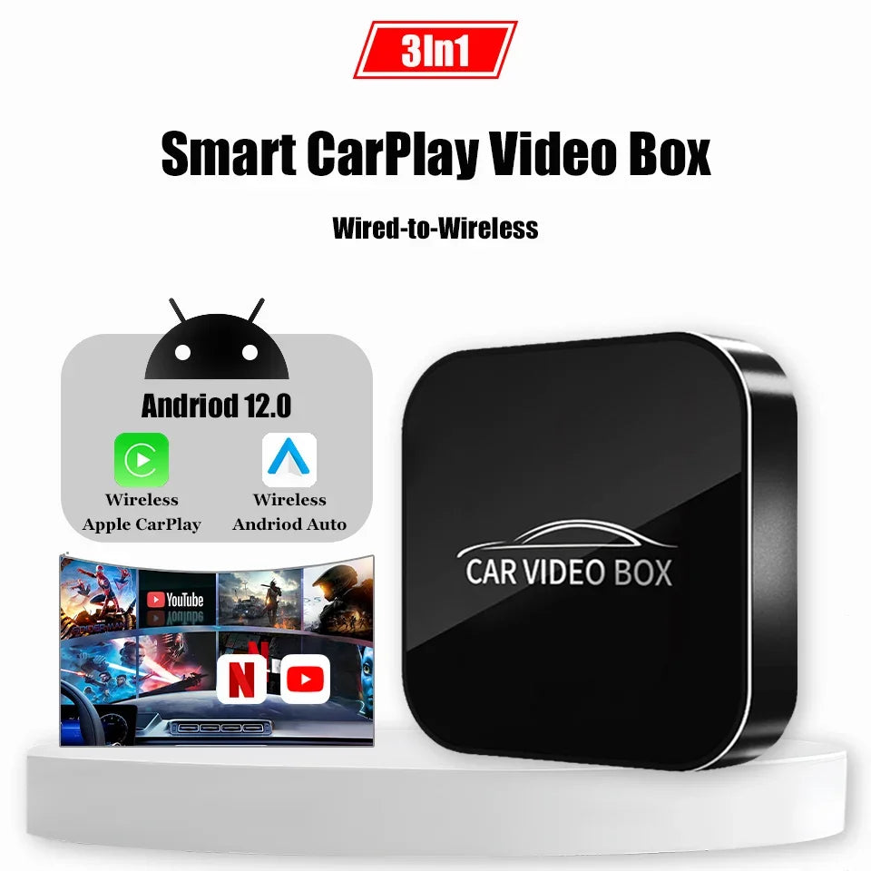 New CarPlay ai Box Wireless Android Auto & Apple Carplay 3in1 Multimedia Adapter Built-in Netflix YouTube 5G WIfi Plug & Play