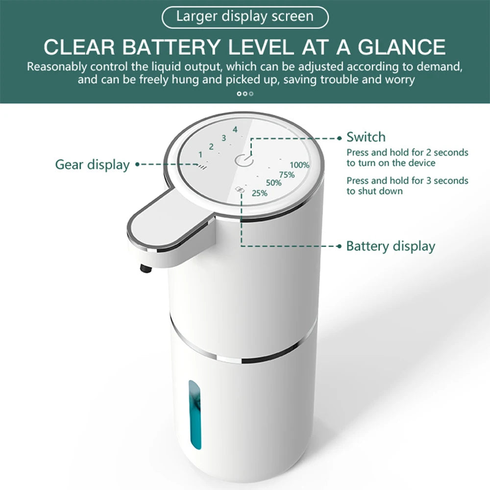 Automatic Touchless Foaming Soap Dispenser 380ml 4 Level Adjustable USB Rechargeable Electric Wall Mounted for Bathroom Kitchen