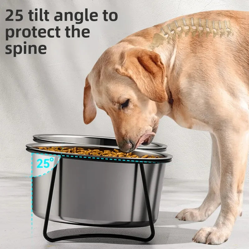 Grand bol pour chien en acier inoxydable avec support épais pour alimentation lente. Produits surélevés pour animaux de compagnie. Mangeoires et accessoires. Anti-basculement.