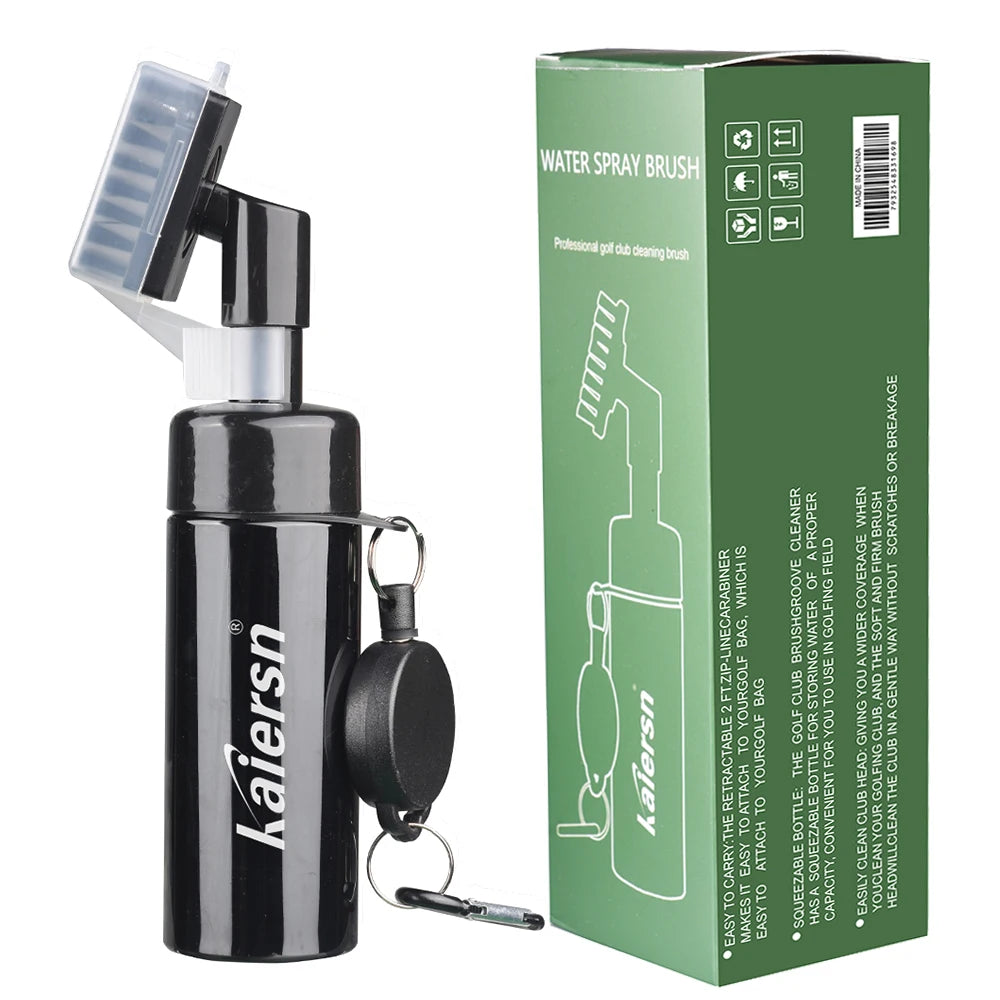 Brosse de nettoyage pour club de golf Kaiersn avec tube à rainures et réservoir étanche. Bouteille compressible pour un nettoyage facile.