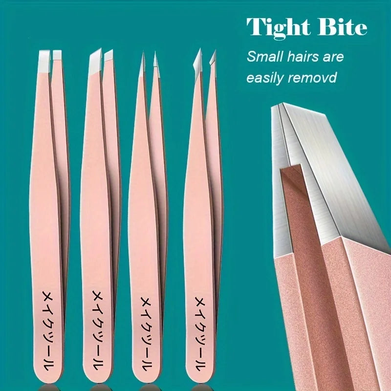 4Pcs Multi-Use Precision Stainless Steel Tweezers For Eyebrow Hair Facial Hair Removal Splinter Blackhead-Different Types of Tip