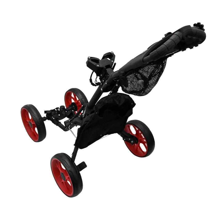 Chariot de golf pliable à 4 roues en alliage d'aluminium, sac de golf, chariot à pousser, parapluie, porte-gobelet, chariot réglable avec frein à pied