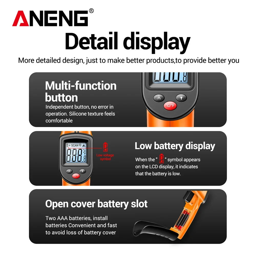 ANENG Digital Infrared Measuring Gun High Sensitivity Hygrometer Backlight Screen Laser Positioning NonContact Temperat TH201