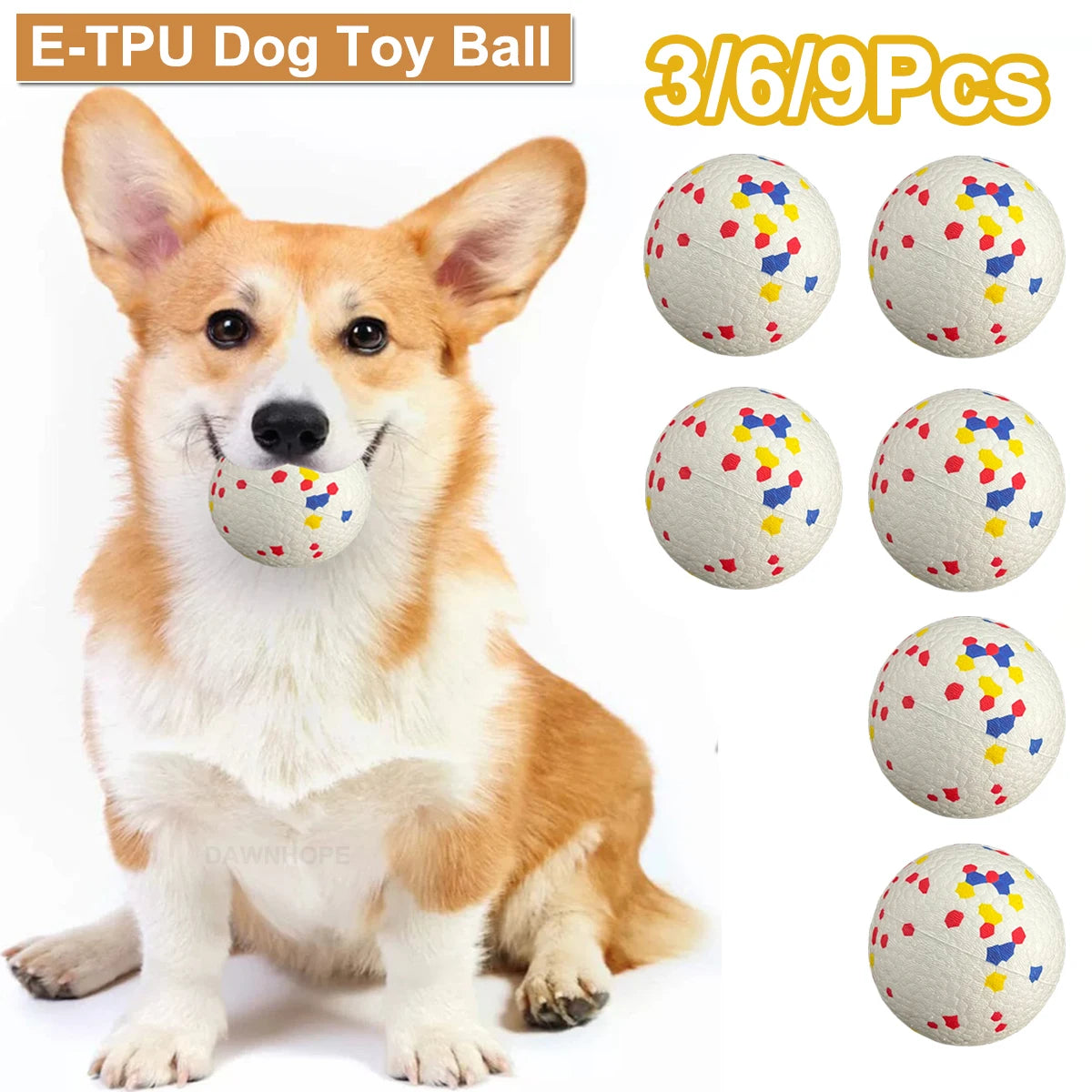 1/3/6/9Pcs Bite Resistant Solid Dog Ball Toys for Small Large Dogs High Elasticity E-TPU Pet Chew Ball Toy Interactive Puppy Toy