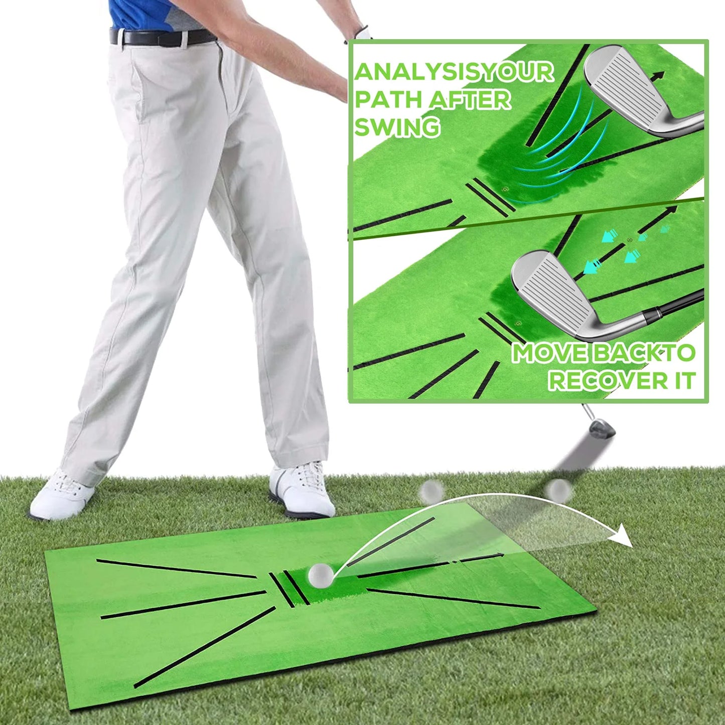 Tapis d'entraînement de golf, piste de swing, tapis de marquage d'entraînement, détection de trace de balle de frappe, tapis de détection directionnelle