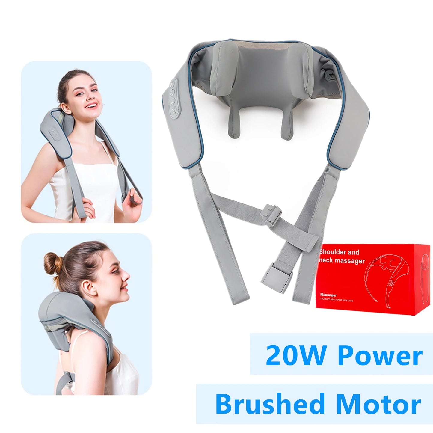 Neck and Shoulder Massage Shawl Heating Kneading 6D Massage Head Deep Massage and Muscle Relaxation Adjustable Wearable Massager