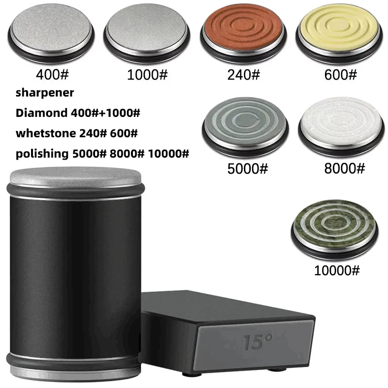 New Rolling Knife Sharpener Double Sided Diamond Sharpening Stone 15_20° Degree Magnetic Angle Roller Sharpening for Kitchen