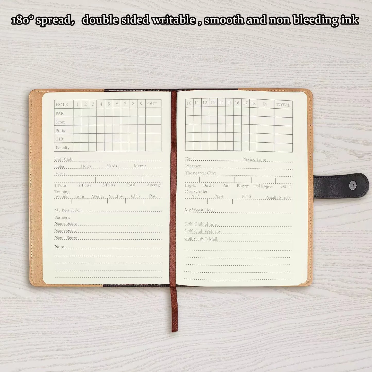 Porte-carte de score de golf en cuir noir, carnet de scores, journal de bord